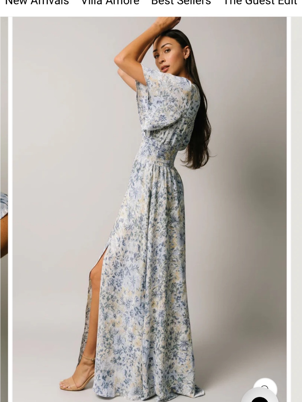 Baltic Born Blue and Cream Floral Maxi Dress Verona Smocked dress
